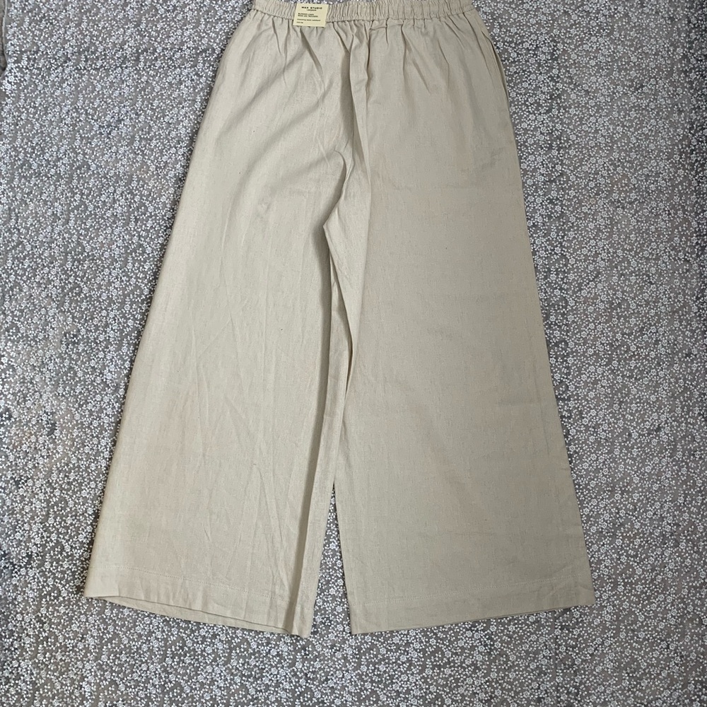 Max Studio London NWT Cream Wide-Leg Linen Trousers - Picture 10 of 15